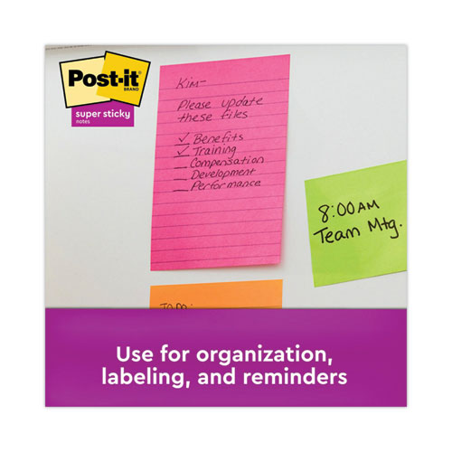 Image of Post-it® Notes Super Sticky 660-3SSMIA Pads in Supernova Neon Collection Colors, Note Ruled, 4" x 6", 90 Sheets/Pad, 3 Pads/Pack