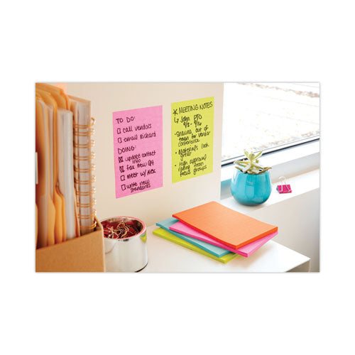 Image of Post-it® Notes Super Sticky 660-3SSMIA Pads in Supernova Neon Collection Colors, Note Ruled, 4" x 6", 90 Sheets/Pad, 3 Pads/Pack