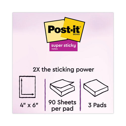 Image of Post-it® Notes Super Sticky 660-3SSUC Pads in Energy Boost Collection Colors, Note Ruled, 4" x 6", 90 Sheets/Pad, 3 Pads/Pack