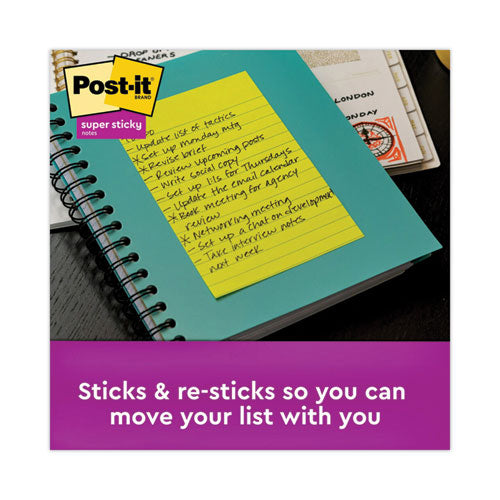 Image of Post-it® Notes Super Sticky 660-3SSUC Pads in Energy Boost Collection Colors, Note Ruled, 4" x 6", 90 Sheets/Pad, 3 Pads/Pack