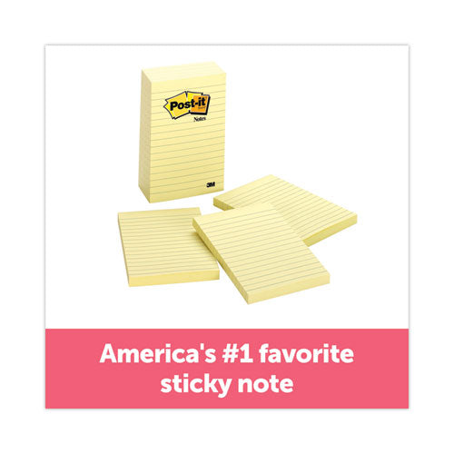 Image of Post-it® Notes 660-5PK Original Pads in Canary Yellow, Note Ruled, 4" x 6", 100 Sheets/Pad, 5 Pads/Pack
