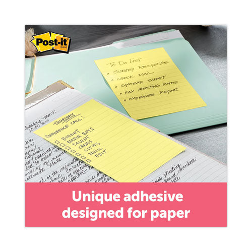Image of Post-it® Notes Super Sticky 660-5SSCY Pads in Canary Yellow, Note Ruled, 4" x 6", 90 Sheets/Pad, 5 Pads/Pack