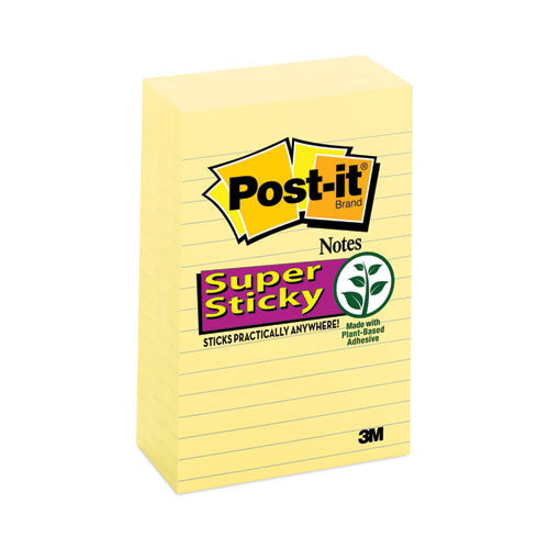 Image of Post-it® Notes Super Sticky 660-5SSCY Pads in Canary Yellow, Note Ruled, 4" x 6", 90 Sheets/Pad, 5 Pads/Pack
