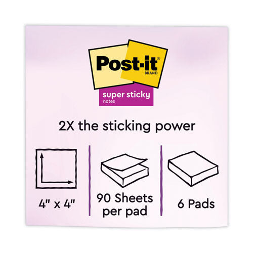 Image of Post-it® Notes Super Sticky 675-6SSMIA Pads in Supernova Neon Collection Colors, Note Ruled, 4" x 4", 90 Sheets/Pad, 6 Pads/Pack