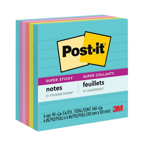 Image of Post-it® Notes Super Sticky 675-6SSMIA Pads in Supernova Neon Collection Colors, Note Ruled, 4" x 4", 90 Sheets/Pad, 6 Pads/Pack