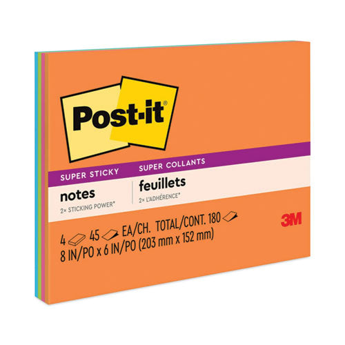 Image of Post-it® Notes Super Sticky 6845-SSP Meeting Notes in Energy Boost Collection Colors, 8" x 6", 45 Sheets/Pad, 4 Pads/Pack