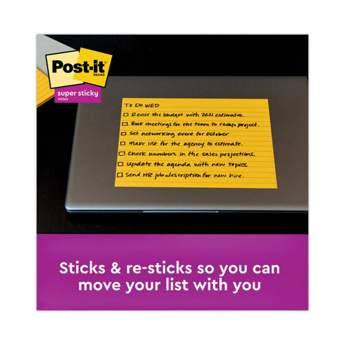 Image of Post-it® Notes Super Sticky 6845-SSPL Meeting Notes in Energy Boost Collection Colors, Note Ruled, 8" x 6", 45 Sheets/Pad, 4 Pads/Pack