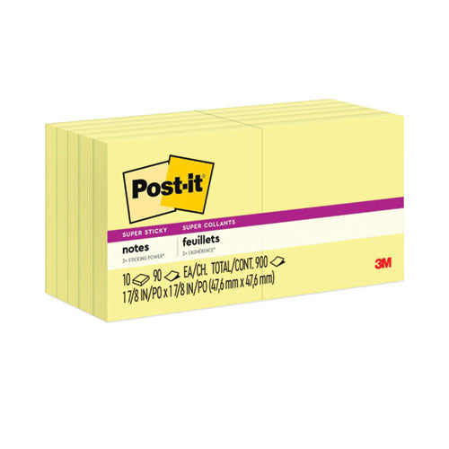 Image of Post-it® Notes Super Sticky 622-10SSCY Pads in Canary Yellow, 1.88" x 1.88", 90 Sheets/Pad, 10 Pads/Pack