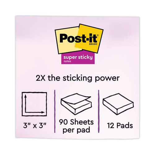 Image of Post-it® Notes Super Sticky 654-12SSAN Pads in Playful Primary Collection Colors, 3" x 3", 90 Sheets/Pad, 12 Pads/Pack