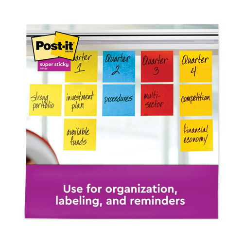 Image of Post-it® Notes Super Sticky 654-12SSAN Pads in Playful Primary Collection Colors, 3" x 3", 90 Sheets/Pad, 12 Pads/Pack