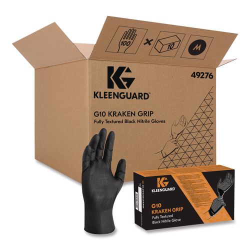 Image of KleenGuard 49275 G10 Kraken Grip Nitrile Gloves, Small, 6 mil Thick, 9.5" Long, Black, 100/Box, 10 Boxes/Carton
