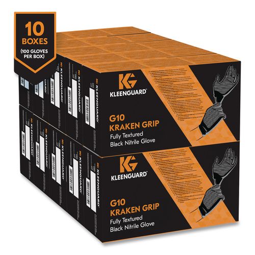 Image of KleenGuard 49275 G10 Kraken Grip Nitrile Gloves, Small, 6 mil Thick, 9.5" Long, Black, 100/Box, 10 Boxes/Carton
