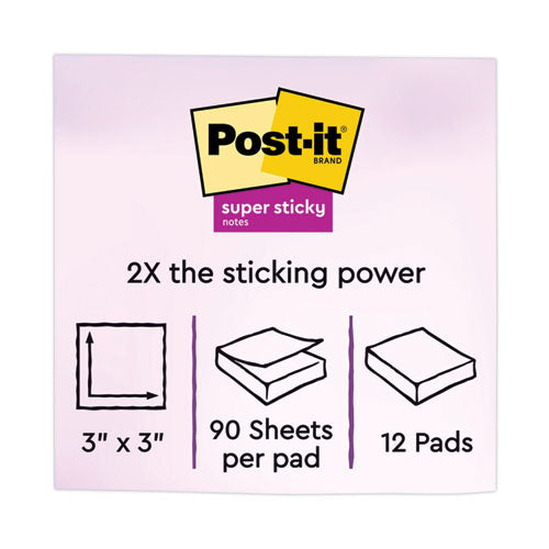 Image of Post-it® Notes Super Sticky 654-12SSMIA Pads in Supernova Neon Collection Colors, 3" x 3", 90 Sheets/Pad, 12 Pads/Pack