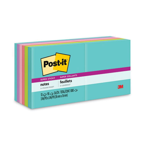 Image of Post-it® Notes Super Sticky 654-12SSMIA Pads in Supernova Neon Collection Colors, 3" x 3", 90 Sheets/Pad, 12 Pads/Pack