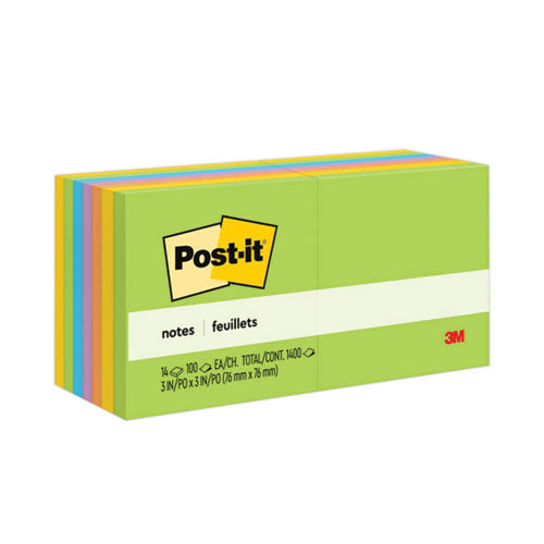 Image of Post-it® Notes 654-14AU Original Pads in Floral Fantasy Collection Colors, Value Pack, 3" x 3", 100 Sheets/Pad, 14 Pads/Pack
