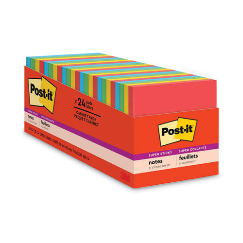 Image of Post-it® Notes Super Sticky 654-24SSAN-CP Pads in Playful Primary Collection Colors, Cabinet Pack, 3" x 3", 70 Sheets/Pad, 24 Pads/Pack