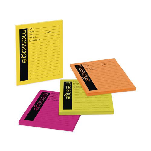 Image of Post-it® Notes Super Sticky 7679-4-SS Self-Stick Message Pad, Note Ruled, 4" x 5", Energy Boost Collection Colors, 50 Sheets/Pad, 4 Pads/Pack