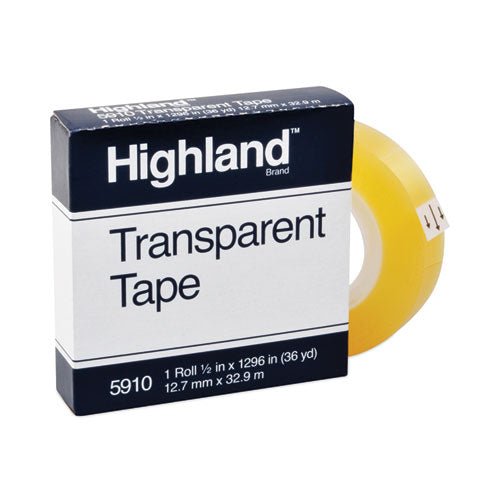 Image of Highland 5910 Transparent Tape, 1" Core, 0.5" X 36 Yds, Clear
