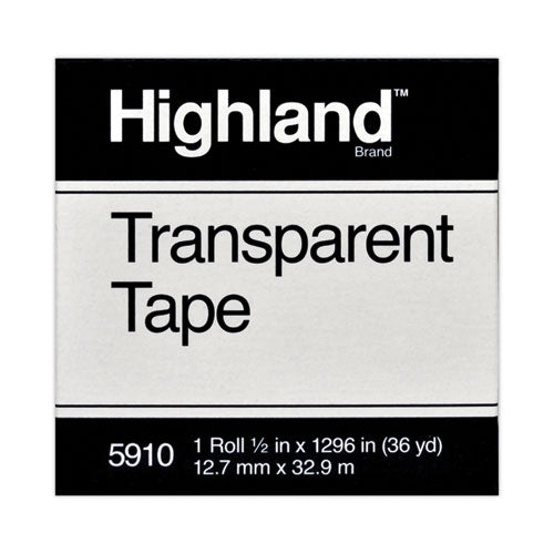 Image of Highland 5910 Transparent Tape, 1" Core, 0.5" X 36 Yds, Clear