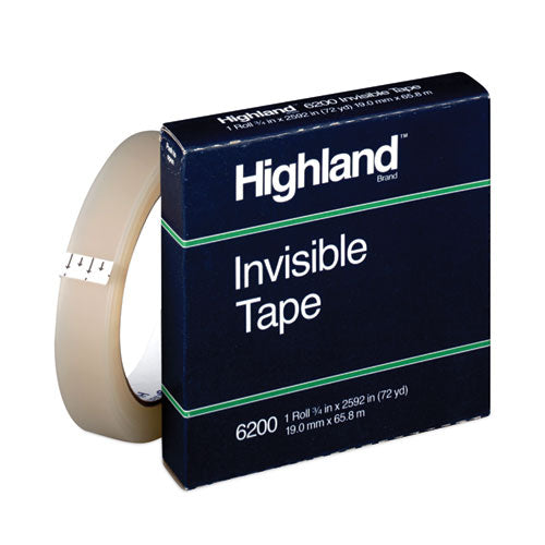Image of Highland 6200 Invisible Permanent Mending Tape, 3" Core, 0.75" X 72 Yds, Clear