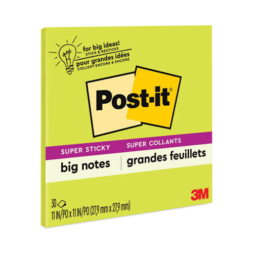 Image of Post-it® Notes Super Sticky BN11G Big Notes, Unruled, (30) Green 11 x 11 Sheets