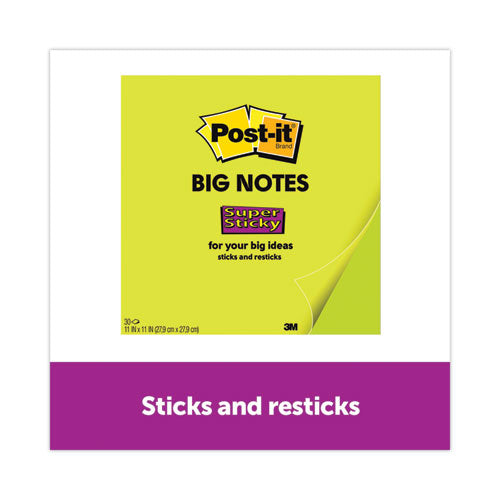 Image of Post-it® Notes Super Sticky BN11G Big Notes, Unruled, (30) Green 11 x 11 Sheets