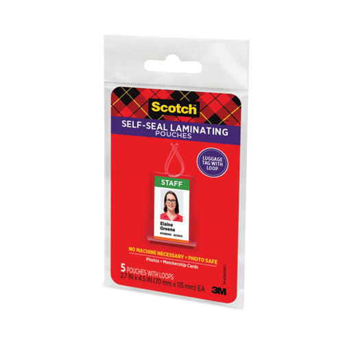 Image of Scotch LS853-5G Self-Sealing Laminating Pouches, 12.5 Mil, 2.81" X 4.5", Gloss Clear, 5/pack