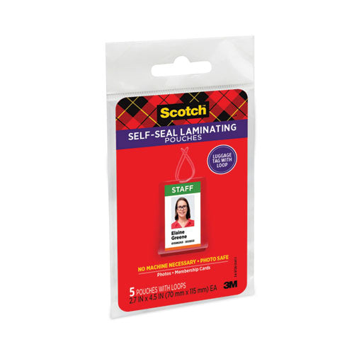 Image of Scotch LS853-5G Self-Sealing Laminating Pouches, 12.5 Mil, 2.81" X 4.5", Gloss Clear, 5/pack