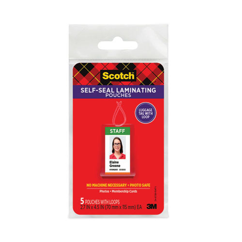 Image of Scotch LS853-5G Self-Sealing Laminating Pouches, 12.5 Mil, 2.81" X 4.5", Gloss Clear, 5/pack