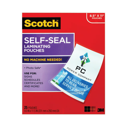 Image of Scotch LS854-25G-WM Self-Sealing Laminating Pouches, 9.5 Mil, 9" X 11.5", Gloss Clear, 25/pack