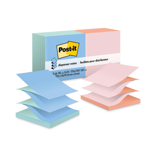 Image of Post-it® Dispenser Notes R330-U-ALT Original Pop-up Refill, Beachside Cafe Collection Alternating-Color Value Pack, 3" x 3", 100 Sheets/Pad, 12 Pads/Pack
