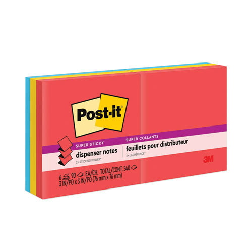 Image of Post-it® Dispenser Notes Super Sticky R330-6SSAN Pop-up 3 x 3 Note Refill, 3" x 3", Playful Primaries Collection Colors, 90 Sheets/Pad, 6 Pads/Pack