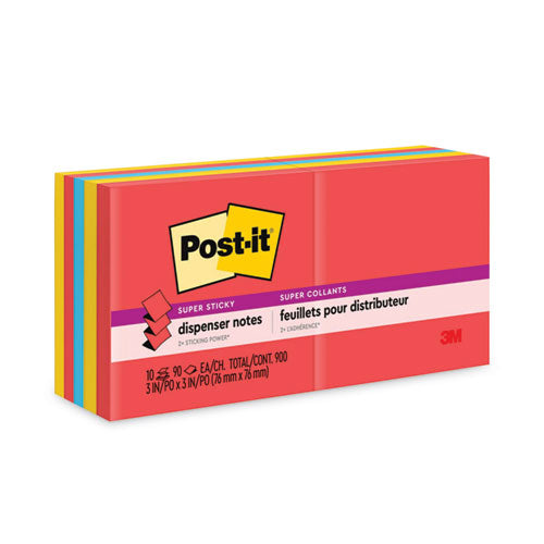 Image of Post-it® Dispenser Notes Super Sticky R330-10SSAN Pop-up 3 x 3 Note Refill, 3" x 3", Playful Primaries Collection Colors, 90 Sheets/Pad, 10 Pads/Pack