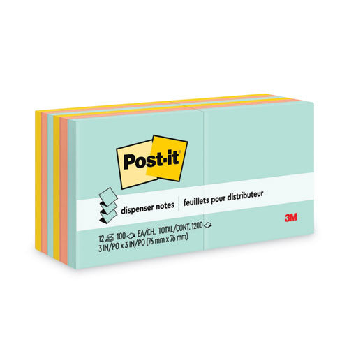 Image of Post-it® Dispenser Notes R330-12AP Original Pop-up Refill Value Pack, 3" x 3", Beachside Cafe Collection Colors, 100 Sheets/Pad, 12 Pads/Pack