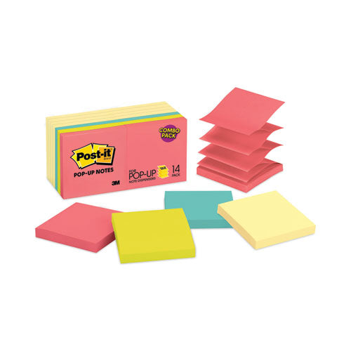 Image of Post-it® Dispenser Notes R330-14YWM Original Pop-up Notes Value Pack, 3" x 3", (8) Canary Yellow, (6) Poptimistic Collection Colors, 100 Sheets/Pad, 14 Pads/Pack