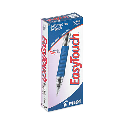 Image of Pilot® 32002 EasyTouch Ballpoint Pen, Stick, Fine 0.7 mm, Blue Ink, Clear/Blue Barrel, Dozen