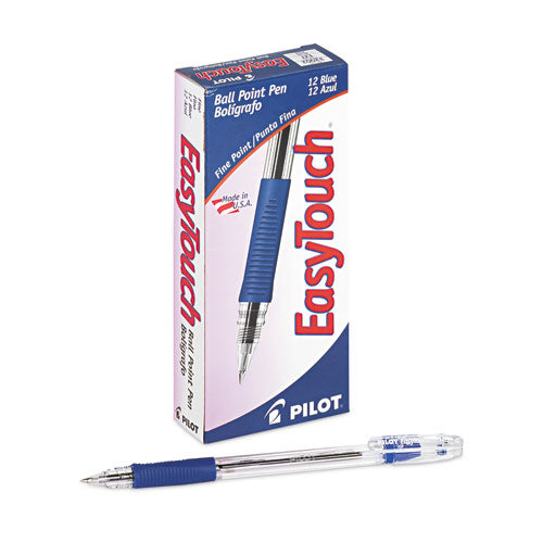 Image of Pilot® 32002 EasyTouch Ballpoint Pen, Stick, Fine 0.7 mm, Blue Ink, Clear/Blue Barrel, Dozen