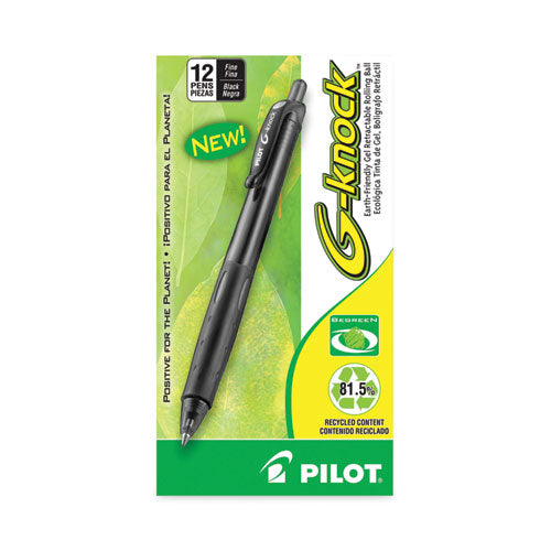 Image of Pilot® 31506 G-Knock BeGreen Gel Pen, Retractable, Fine 0.7 mm, Black Ink, Smoke/Black Barrel, Dozen