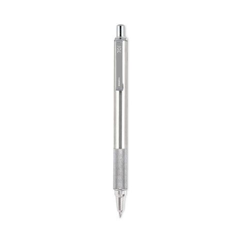 Image of Zebra® 29411 F-701 Ballpoint Pen, Retractable, Fine 0.7 Mm, Black Ink, Stainless Steel/black Barrel