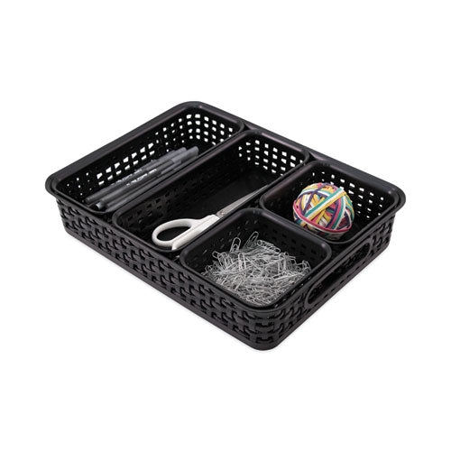 Image of Advantus 37530 Plastic Weave Bin, Desk Organization Set, 13.8" X 10.1" X 4.68", Black, 5/pack
