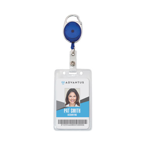 Image of Advantus 75552 Carabiner-Style Retractable ID Card Reel, 30" Extension, Assorted Colors, 20/Pack