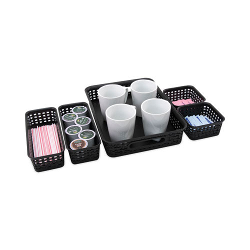 Image of Advantus 37530 Plastic Weave Bin, Desk Organization Set, 13.8" X 10.1" X 4.68", Black, 5/pack