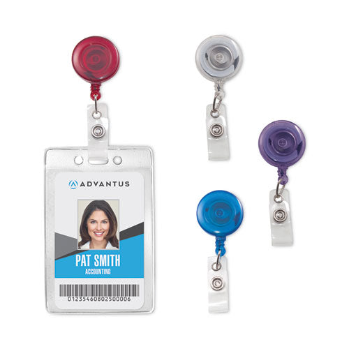 Image of Advantus 75464 Translucent Retractable ID Card Reel, 30" Extension, Assorted Colors, 4/Pack