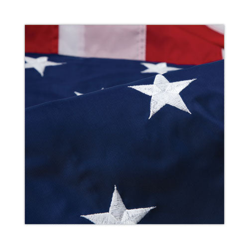 Image of Advantus Deluxe U.S. Flag and Staff Set, 60" x 36" Flag, 8 ft Oak Staff, 2" Gold Fringe, 7" Goldtone Eagle, Heavyweight Nylon