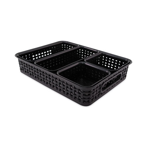 Image of Advantus 37530 Plastic Weave Bin, Desk Organization Set, 13.8" X 10.1" X 4.68", Black, 5/pack
