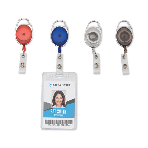 Image of Advantus 75552 Carabiner-Style Retractable ID Card Reel, 30" Extension, Assorted Colors, 20/Pack