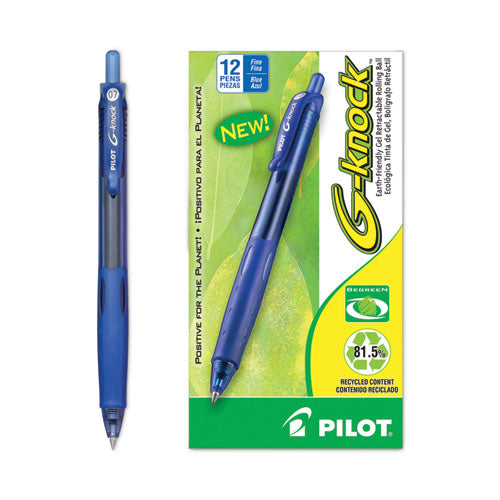 Image of Pilot® 31507 G-Knock BeGreen Gel Pen, Retractable, Fine 0.7 mm, Blue Ink, Translucent Blue/Blue Barrel, Dozen