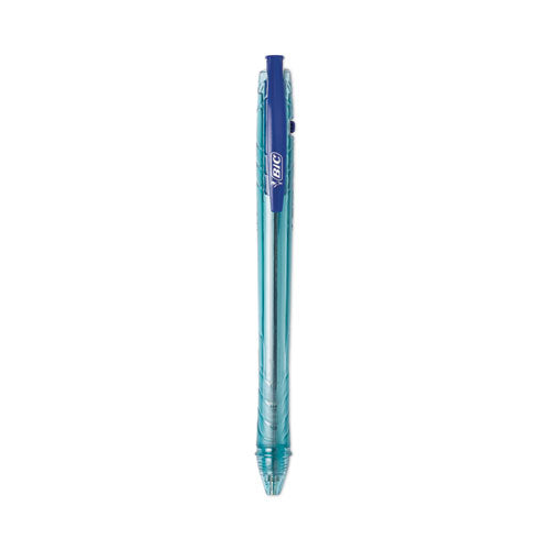 Image of BIC® BPRR11BE ReVolution Ocean Bound Ballpoint Pen, Retractable, Medium 1 mm, Blue Ink, Translucent Blue Barrel, Dozen