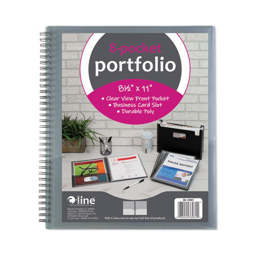 Image of C-Line® CLI33081 Eight-Pocket Portfolio, Polypropylene, 8.5 X 11, Smoke/smoke