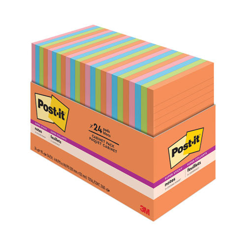 Image of Post-it® Notes Super Sticky 660-24SSAU-CP Pads in Energy Boost Collection Colors, Note Ruled, 4" x 6", 45 Sheets/Pad, 24 Pads/Pack